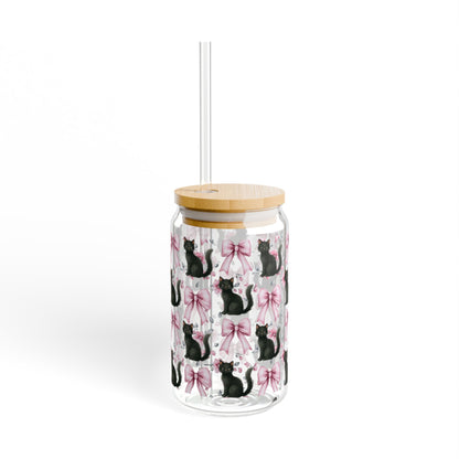 Cute Black Cats and Pink Bows Jar Glass with Lid