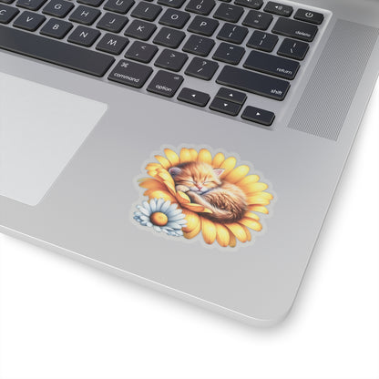 Sleeping Orange Kitten Daisy Flower Sticker