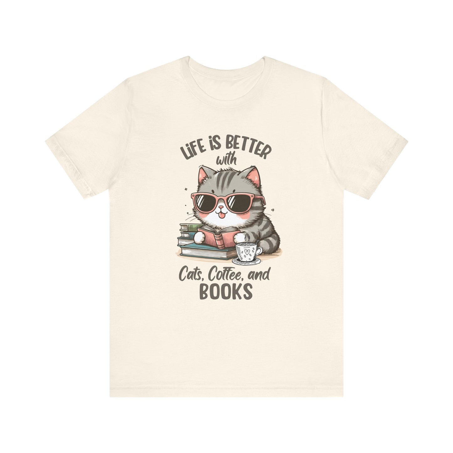 Cat Coffee Books Tee