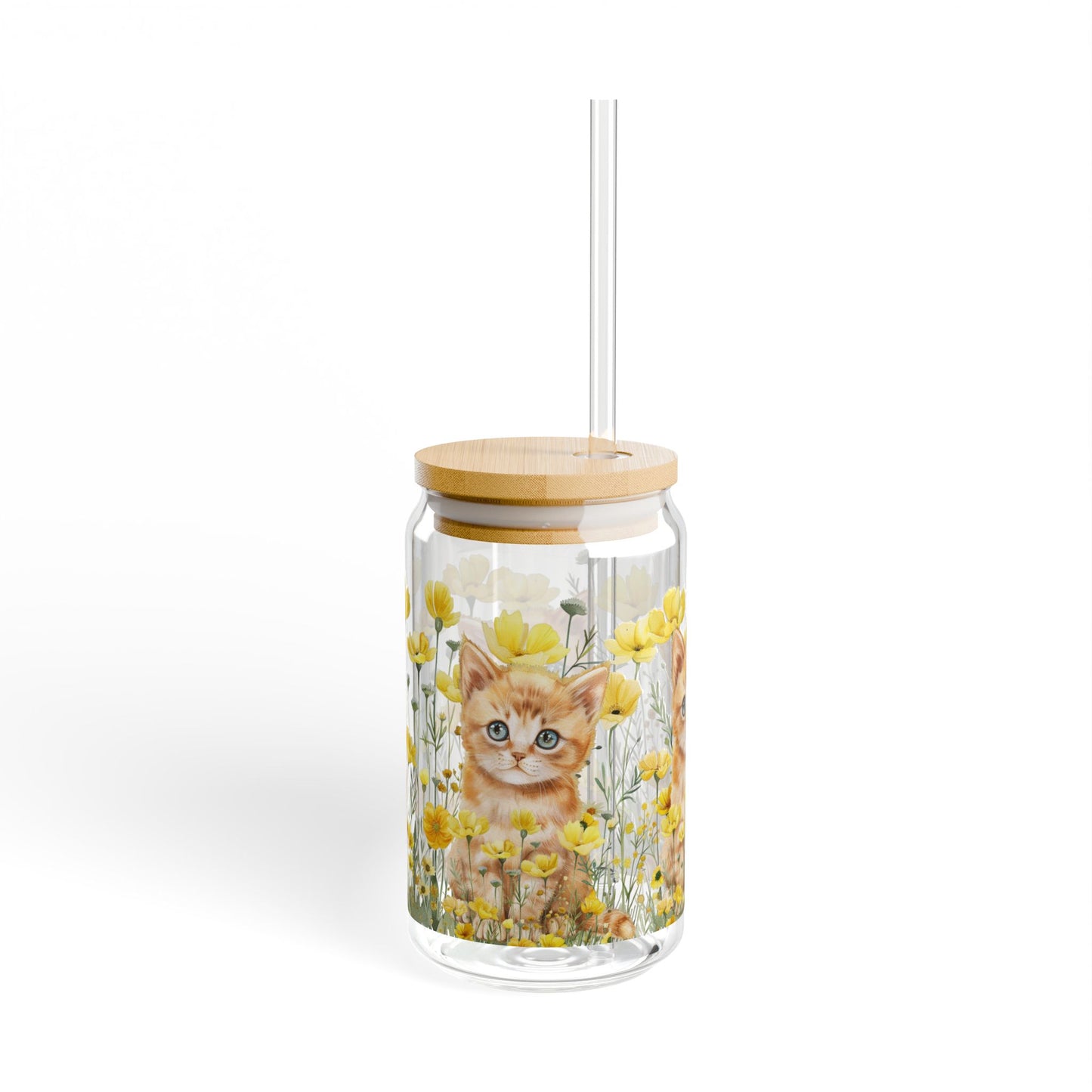 Tabby Cat Floral Jar Glass with Lid