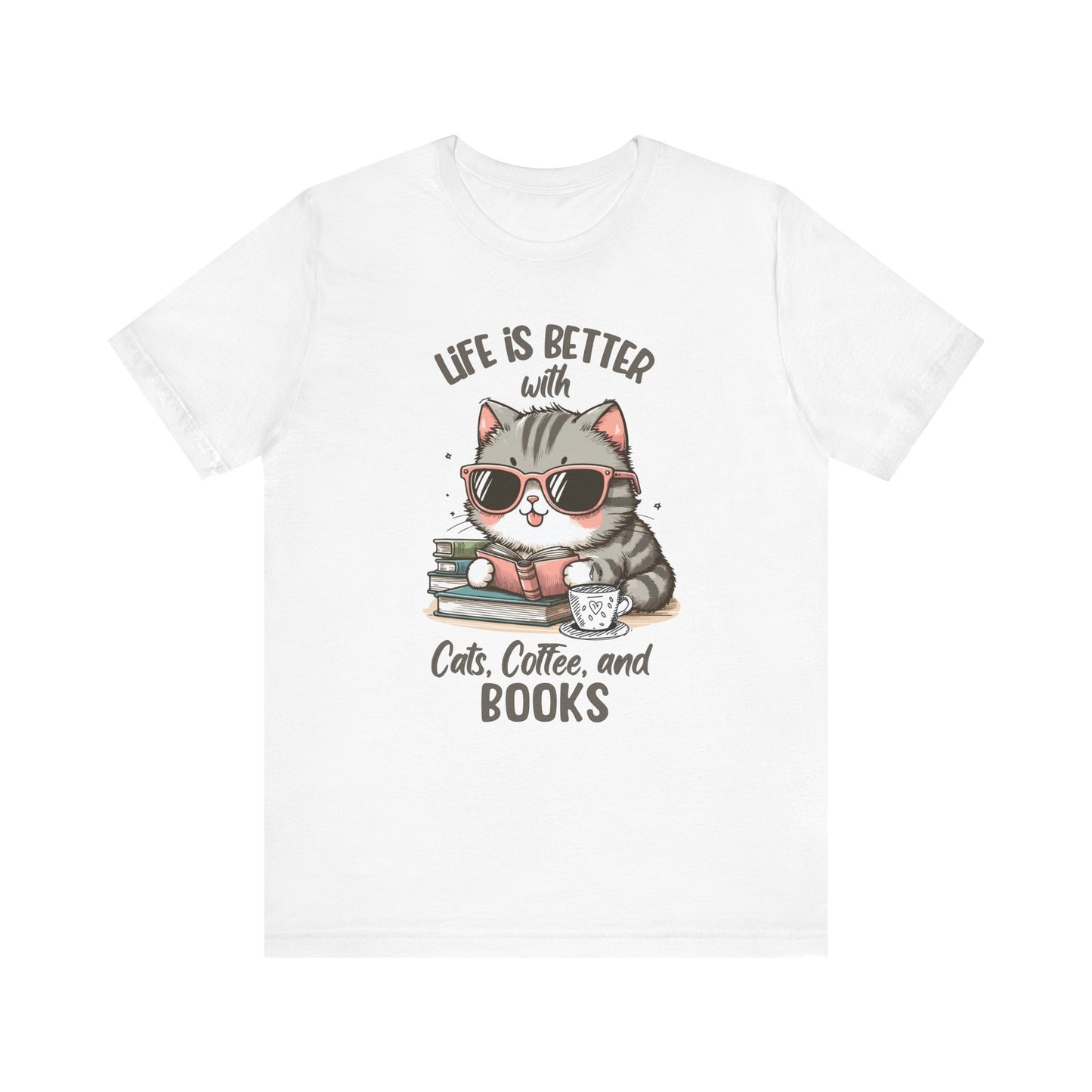 Cat Coffee Books Tee