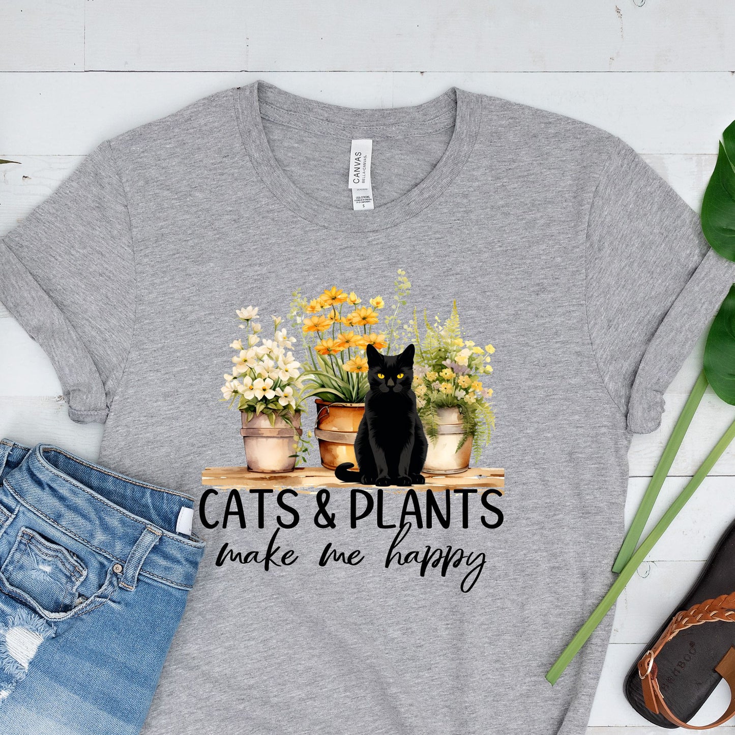 Cat T-Shirt - Cats & Plants Make Me Happy