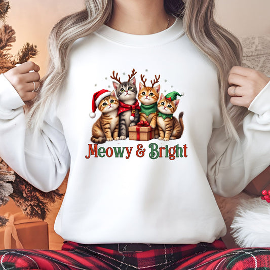 Christmas Kittens Sweatshirt Meowy & Bright