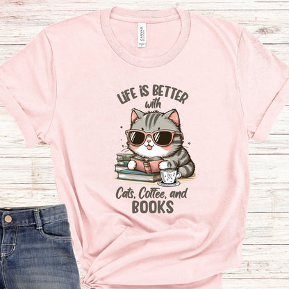 Cat Coffee Books Tee