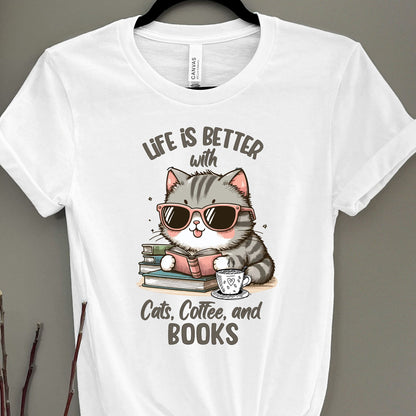 Cat Coffee Books Tee