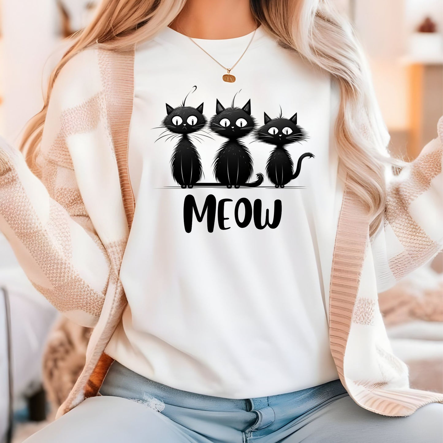 Minimalist Black Quirky Cats Meow Shirt