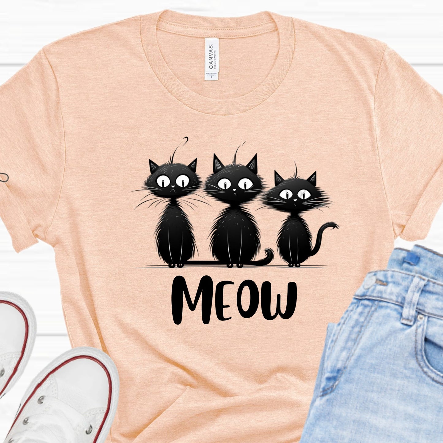 Minimalist Black Quirky Cats Meow Shirt