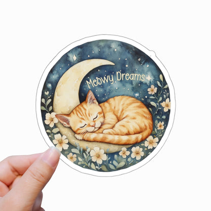 Sleepy Cat on Moon Sticker