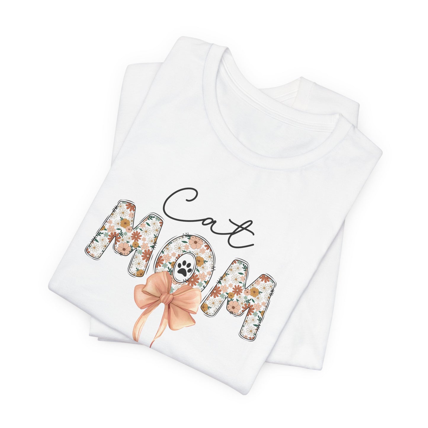 Cat Mom Tee with Floral Lettering