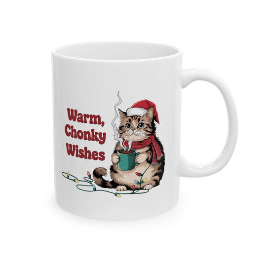 Warm, Chonky Wishes Santa Cat Mug