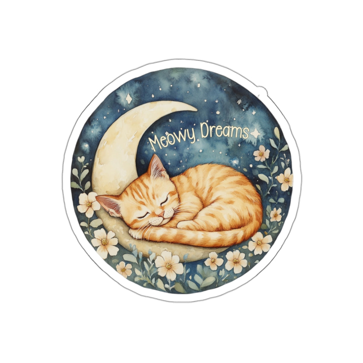 Sleepy Cat on Moon Sticker