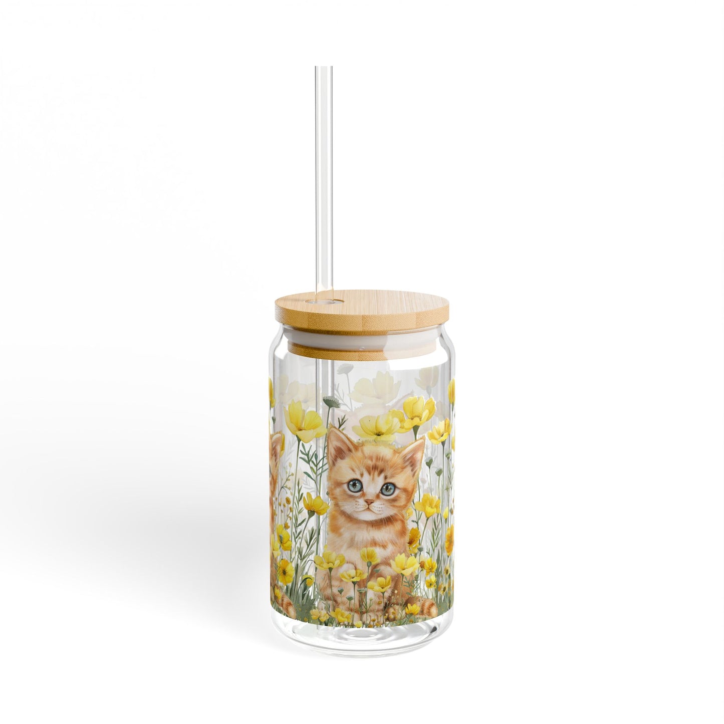 Tabby Cat Floral Jar Glass with Lid