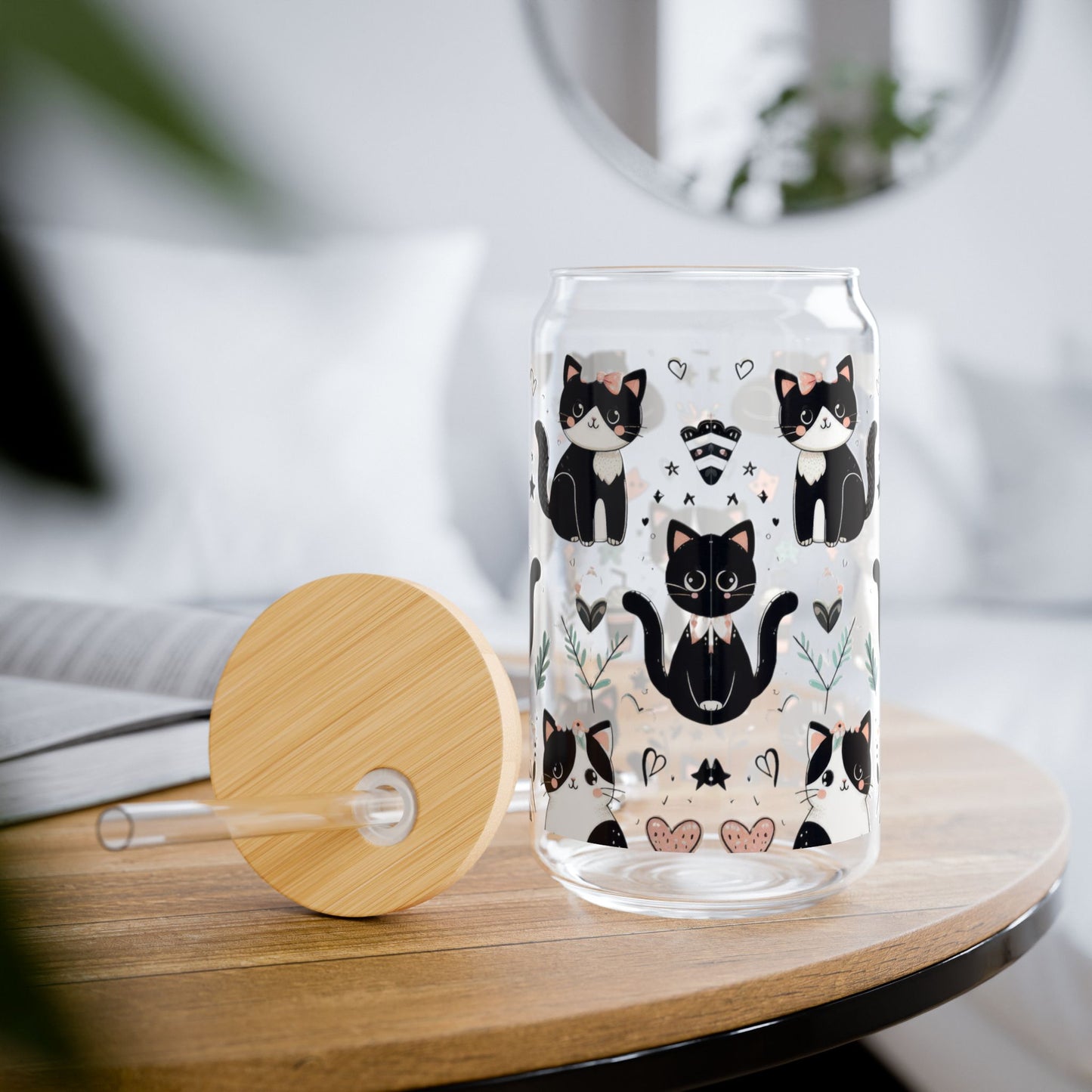 Cute Black Cats Jar Glass with Lid