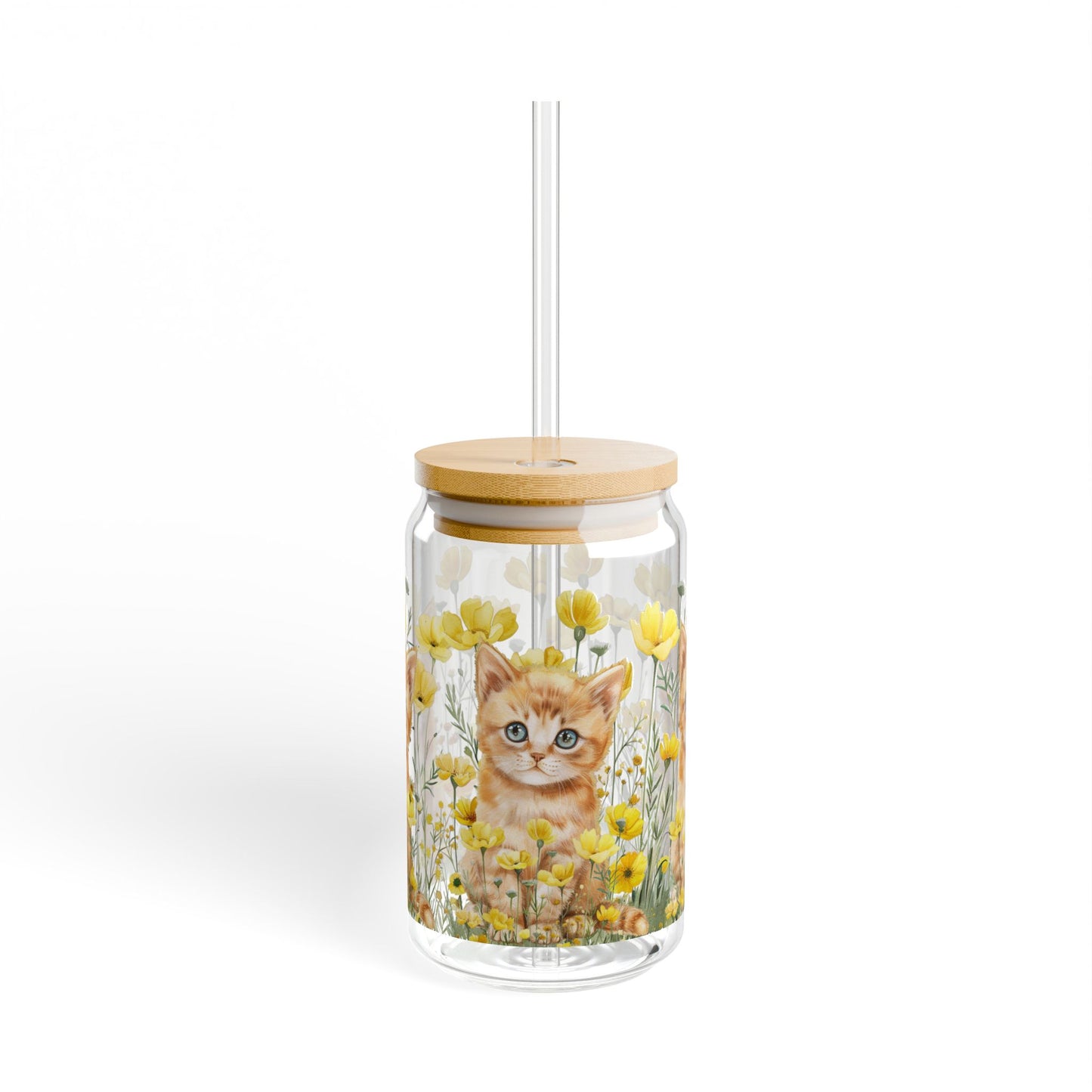 Tabby Cat Floral Jar Glass with Lid