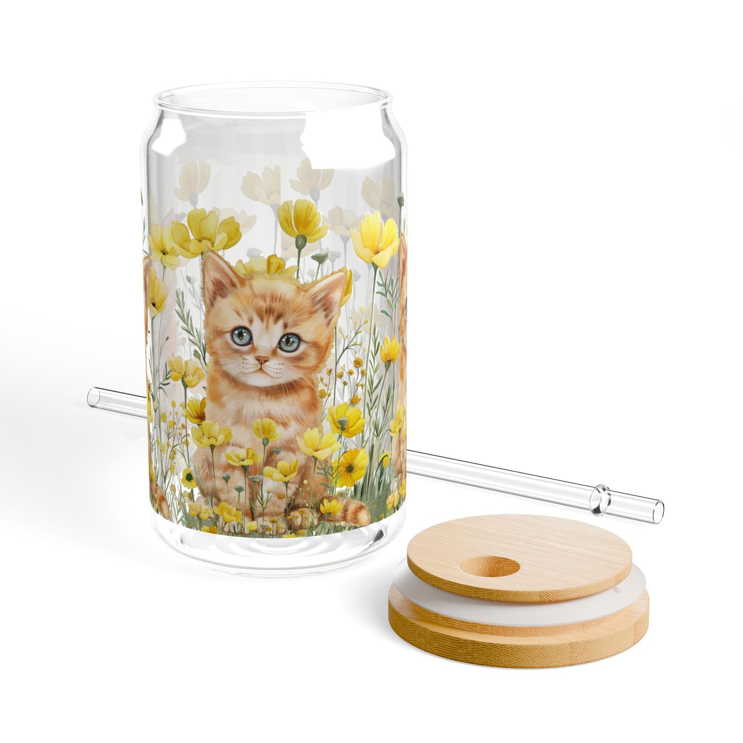 Tabby Cat Floral Jar Glass with Lid