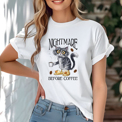 Nightmare Before Coffee Funny Cat Shirt