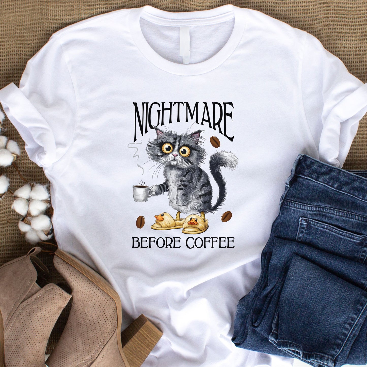 Nightmare Before Coffee Funny Cat Shirt