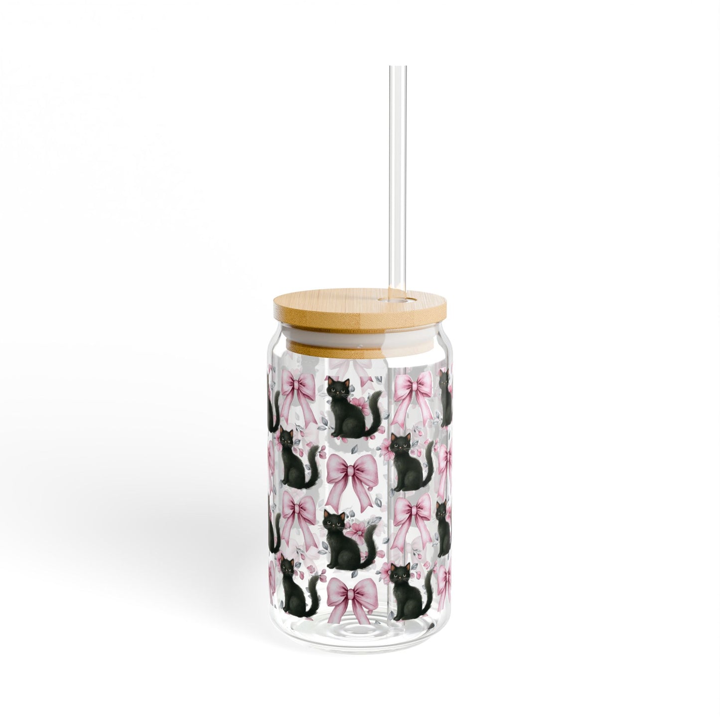 Cute Black Cats and Pink Bows Jar Glass with Lid