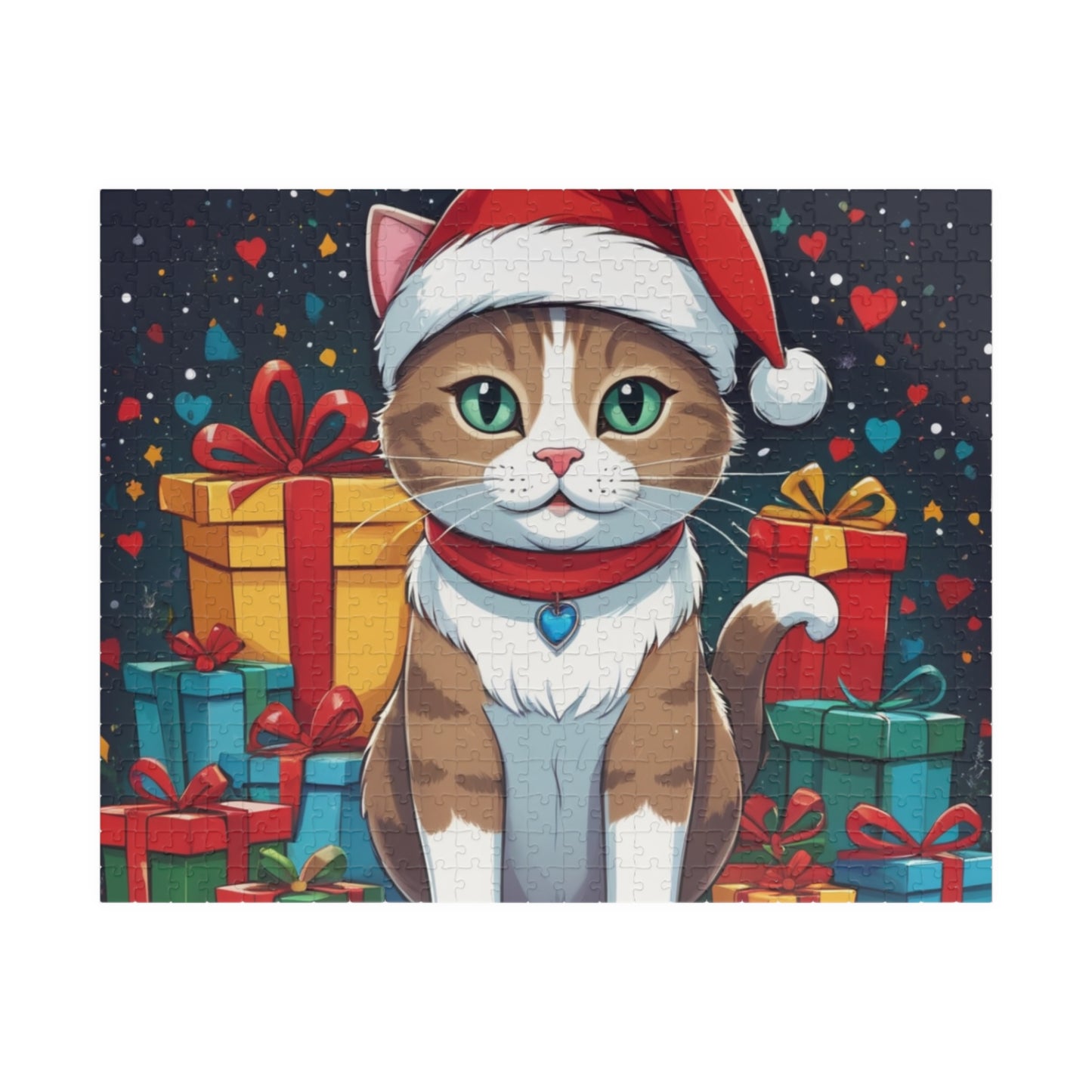 Christmas Cat with Santa Hat Jigsaw Puzzle