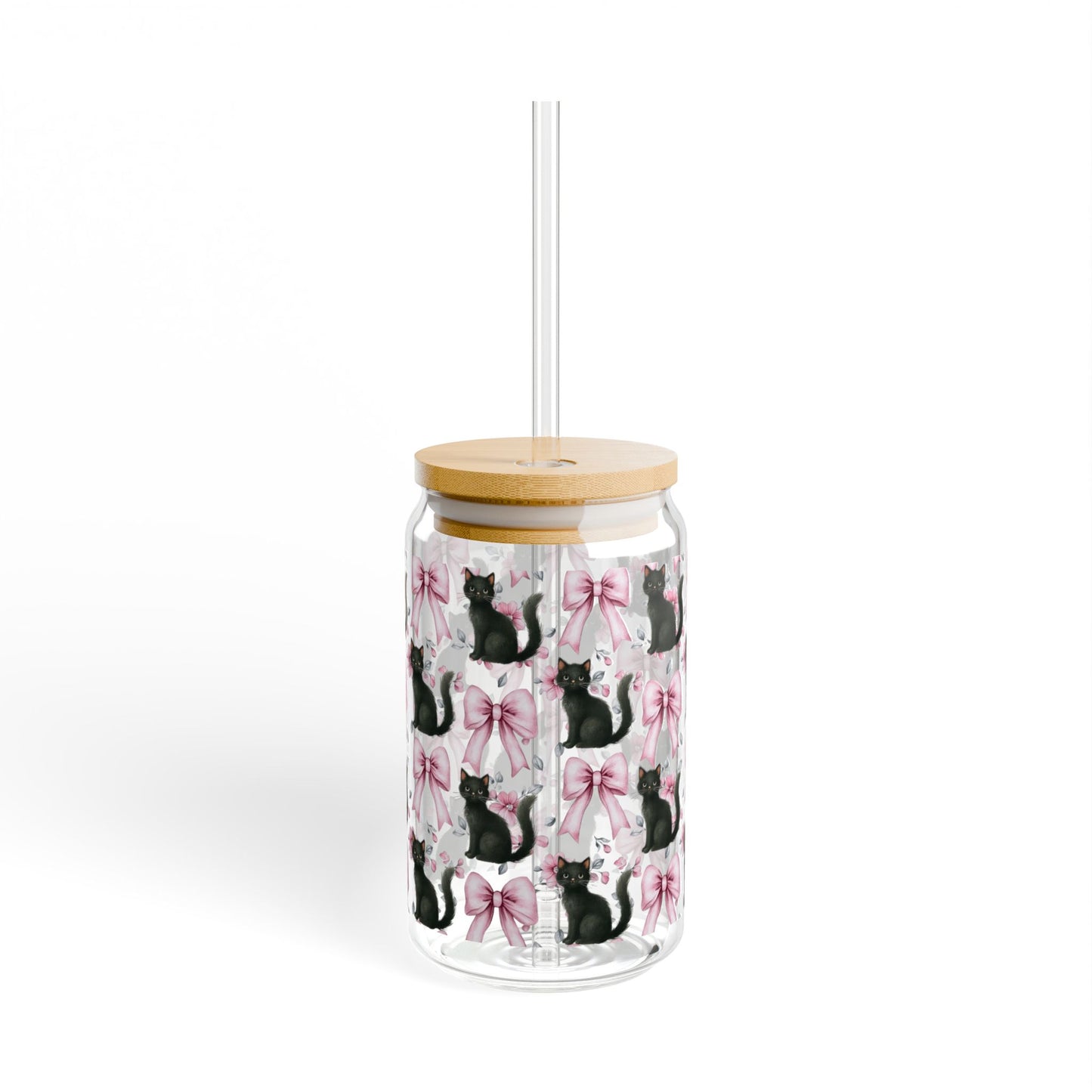 Cute Black Cats and Pink Bows Jar Glass with Lid