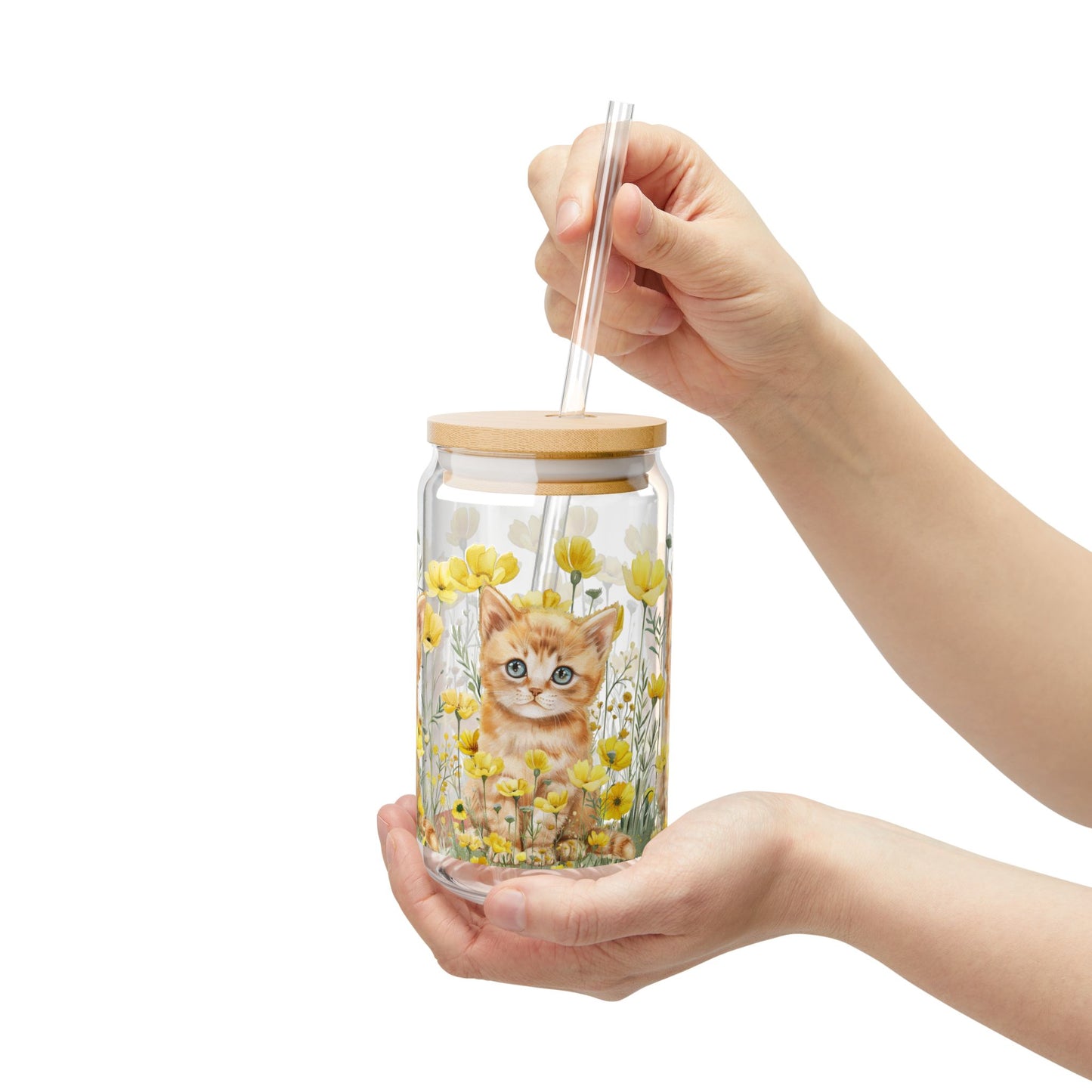 Tabby Cat Floral Jar Glass with Lid