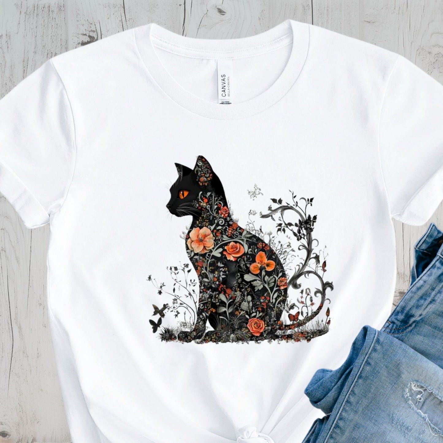 Goth Floral Cat Shirt