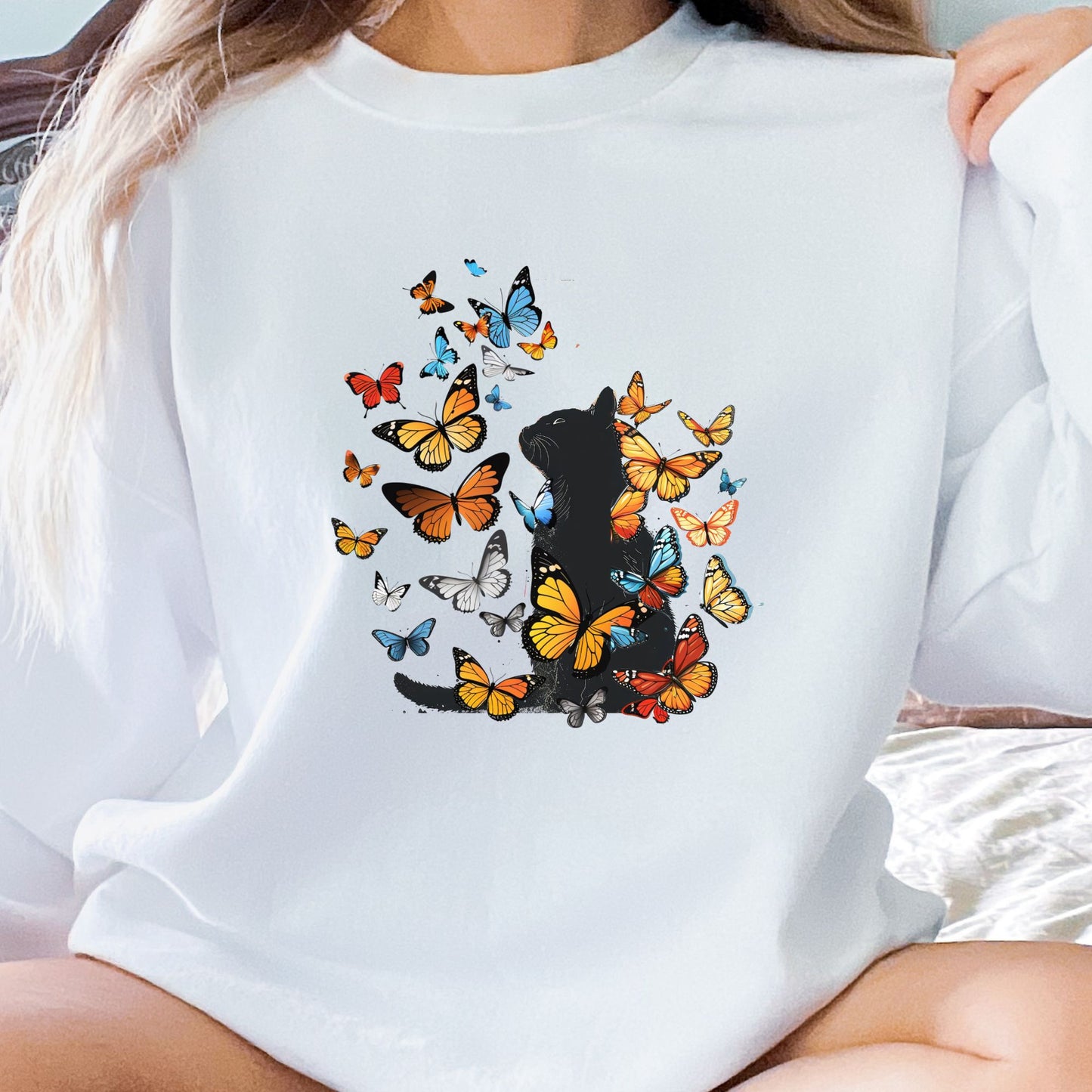 Black Cat Butterflies Sweatshirt