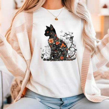 Goth Floral Cat Shirt