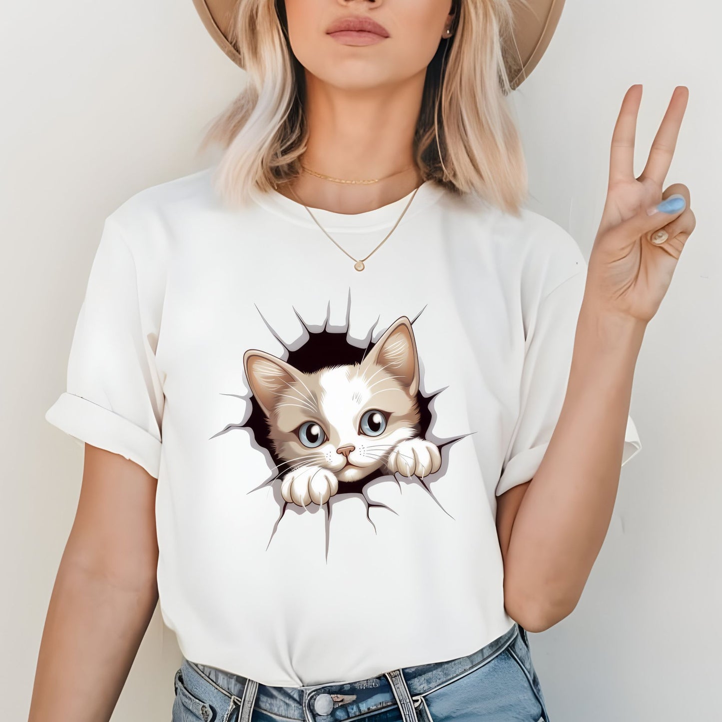 Cute Peeking Cat Shirt