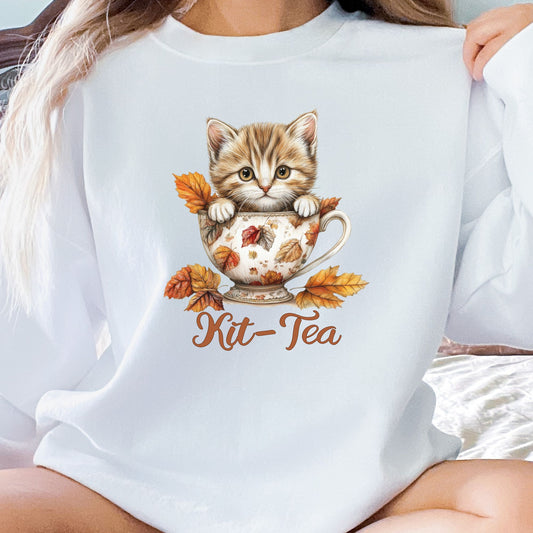 Kit-Tea Cat Sweatshirt, Autumn Cat