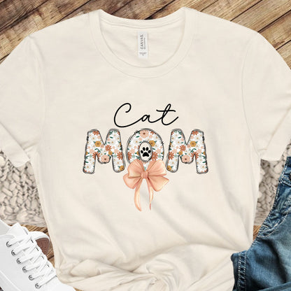 Cat Mom Tee with Floral Lettering