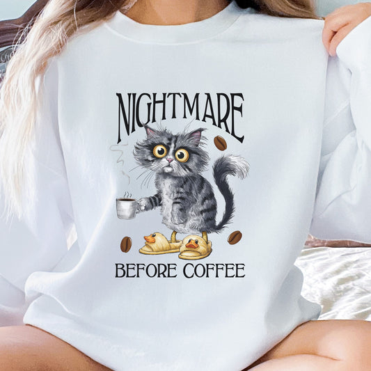 Nightmare Before Coffee Sweatshirt, Funny Cat Sweatshirt