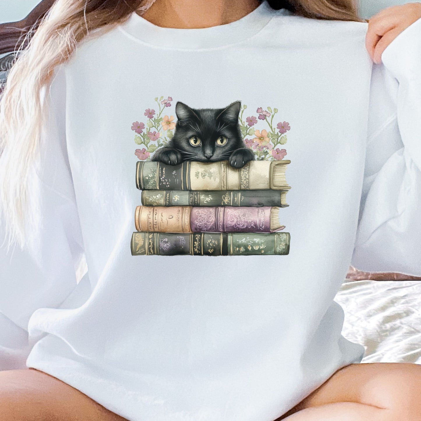 Black Cat and Books Sweatshirt